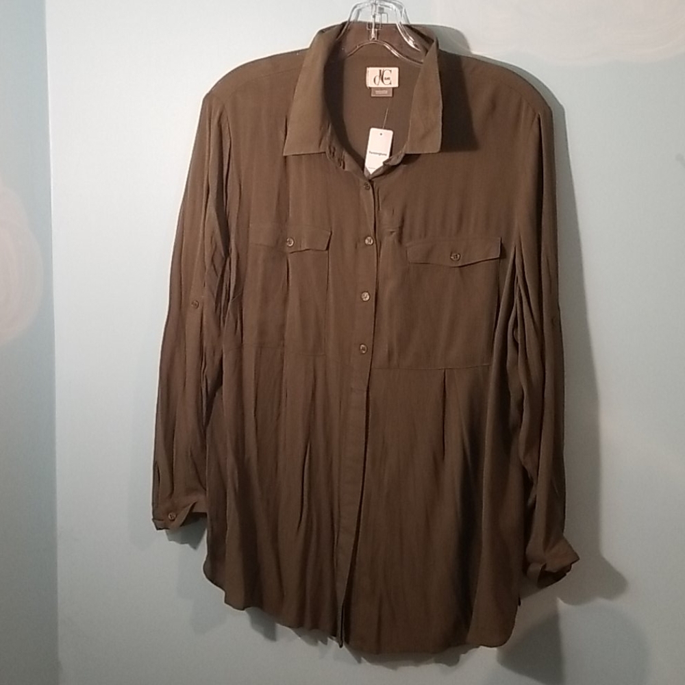 Green long sleeve button up shirt 1X NWT - Picture 2 of 12